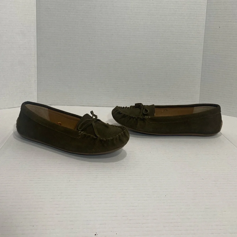 Lucky Brand Awra Olive Green Suede Leather Moccasin Flats Shoes Size 8